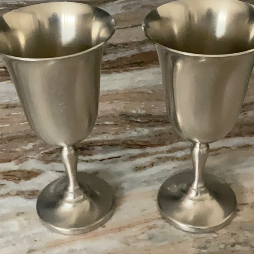 Pair of pewter long stem goblets